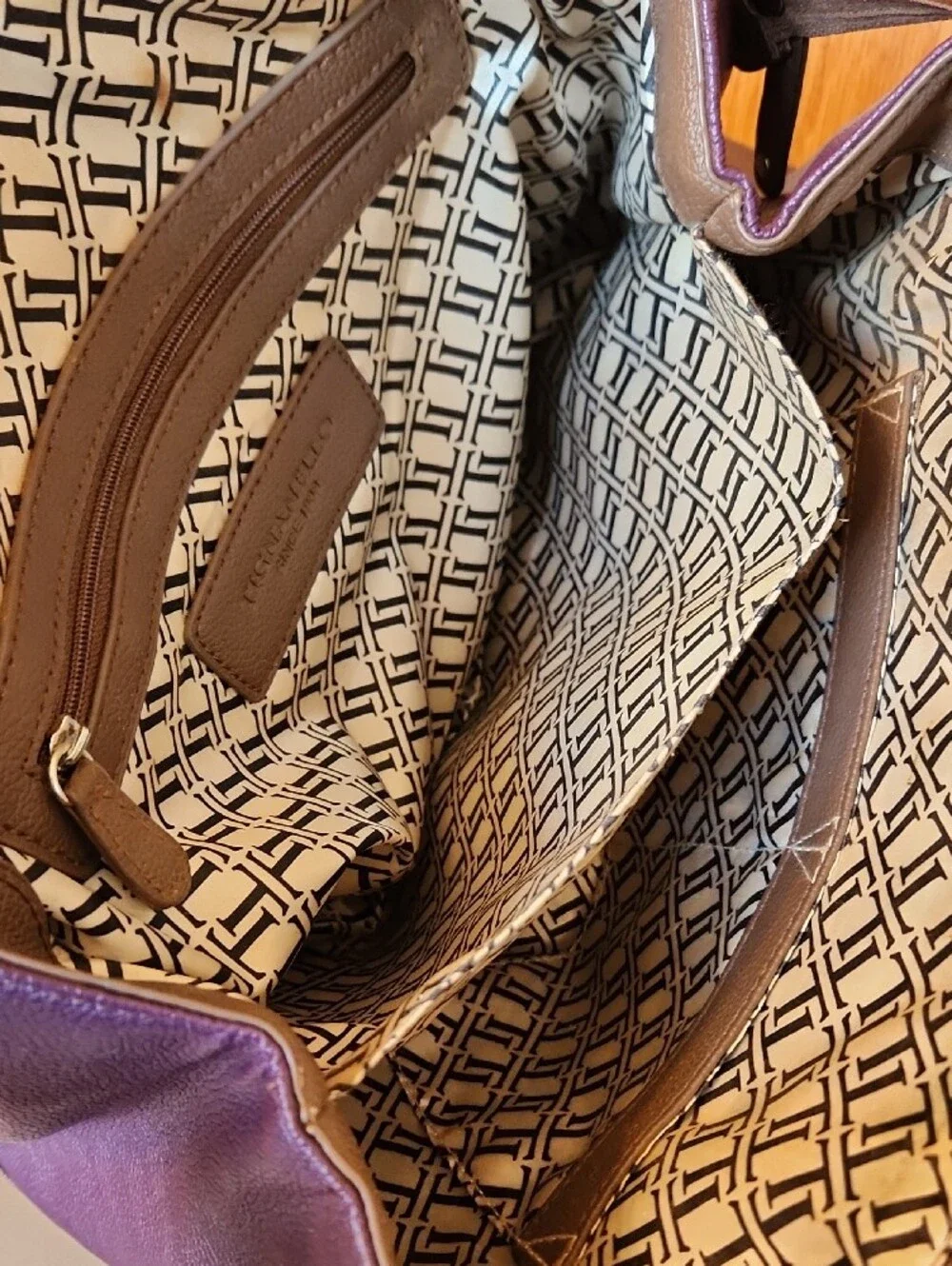 Tignanello Brown and Plum Two-Tone Leather Satchel